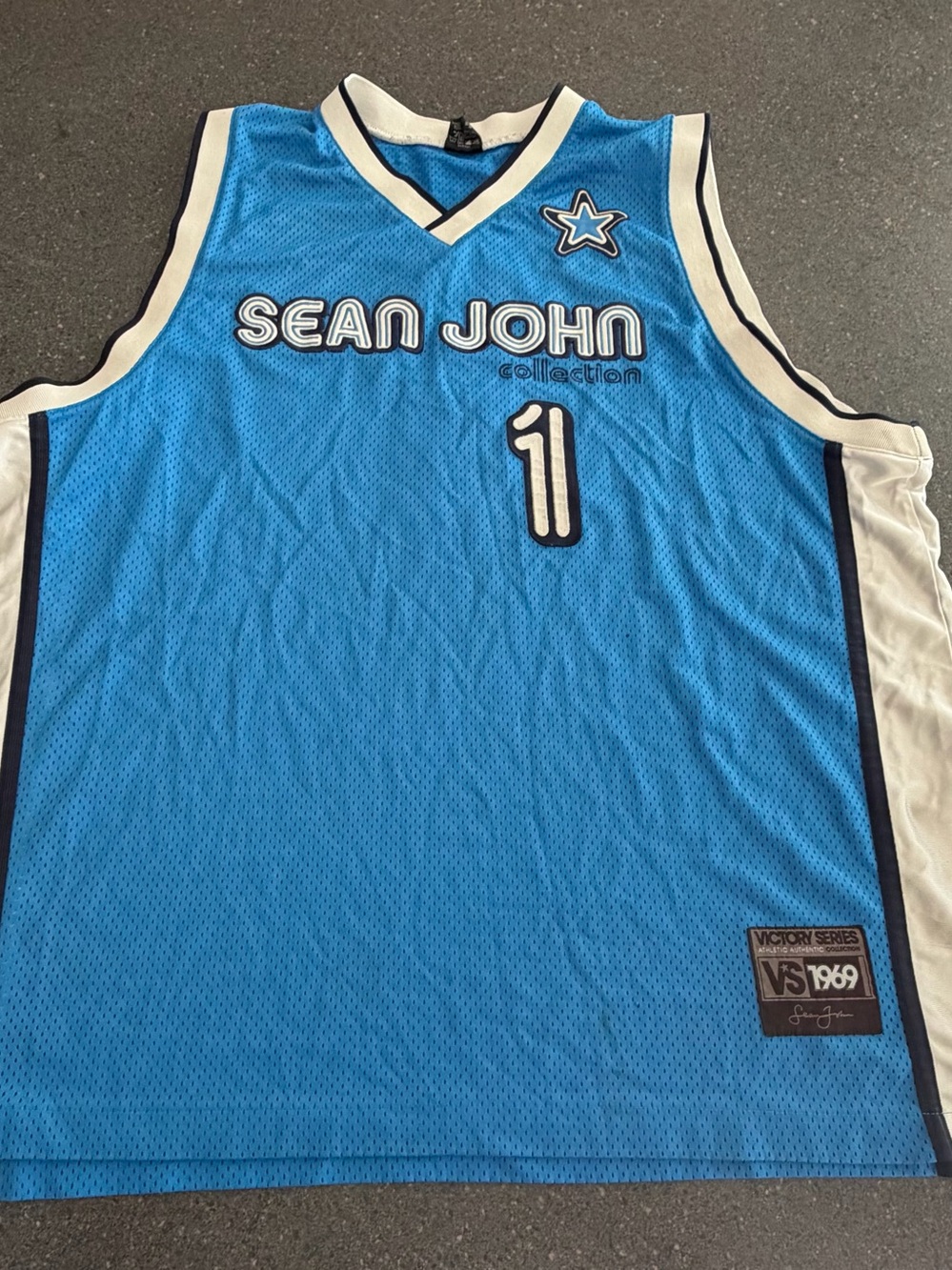 Vintage Sean John Victory Series Basketball Jersey Blue Y2K Hip Hop XXL